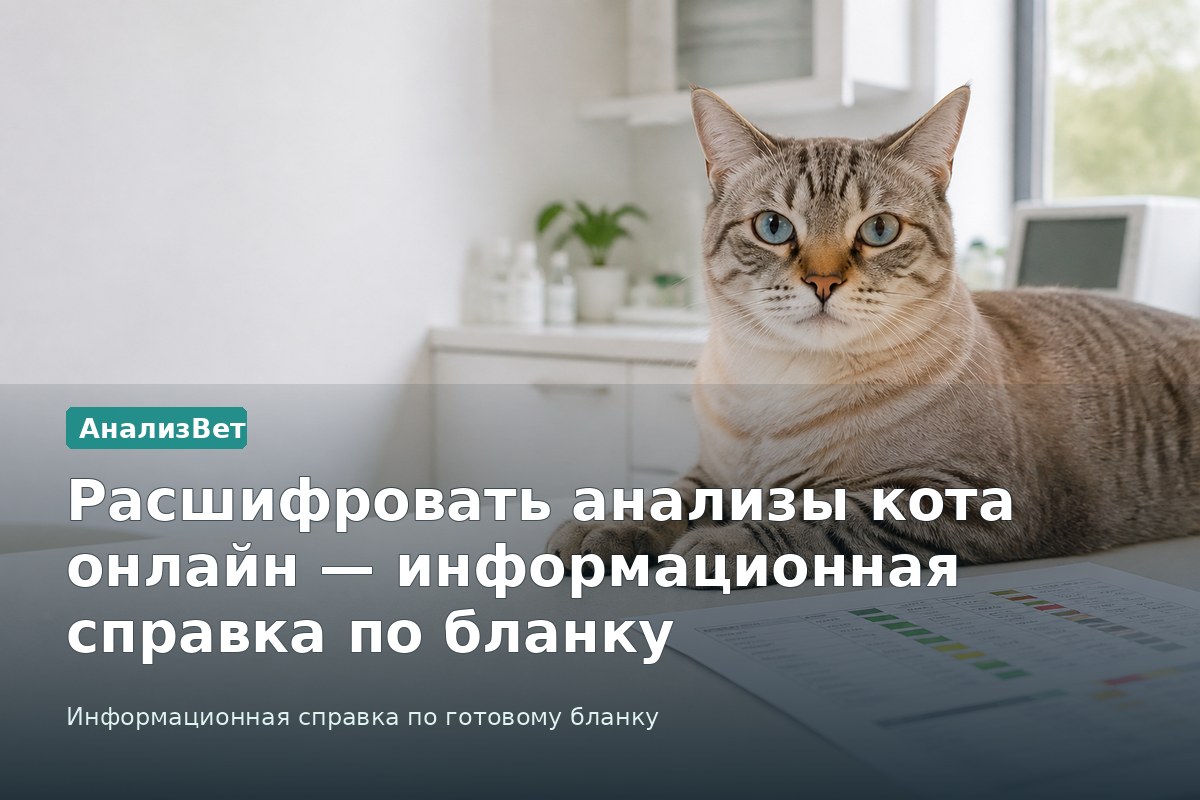 Инфографика АнализВет: Расшифровать анализы кота онлайн — информационная справка по бланку