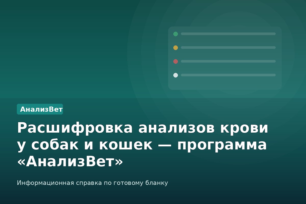 Инфографика АнализВет: Расшифровка анализов крови у собак и кошек — программа «АнализВет»