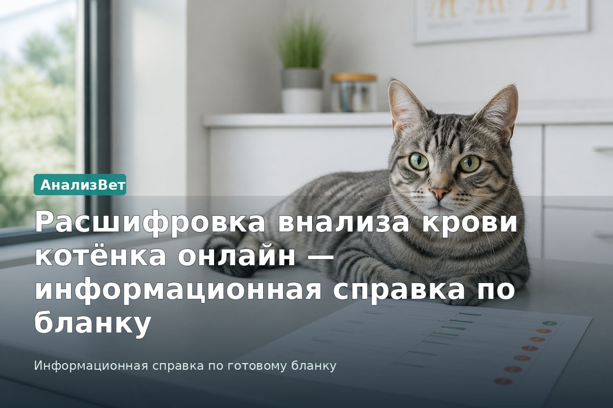 Инфографика АнализВет: Расшифровка внализа крови котёнка онлайн — информационная справка по бланку